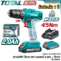 TOTAL สว่านไฟฟ้า ไร้สาย 20V 45NM. + แบตเตอรี่ 1.5AH / 2.0AH 1ก้อน + แท่นชาร์จ LI-ION CORDLESS DRILL - TDLI200518