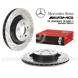 จานเบรคหน้า BREMBO ขนาด 330 มม. สำหรับ BENZ C63 AMG W204 เจาะรู เซาะร่อง รุ่นเบอร์ 09.A326.11 ผลิตจากวัสดุคุณภาพสูง