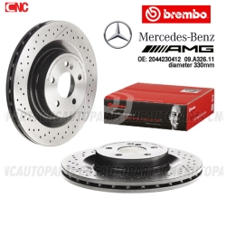 จานเบรคหน้า BREMBO ขนาด 330 มม. สำหรับ BENZ C63 AMG W204 เจาะรู เซาะร่อง รุ่นเบอร์ 09.A326.11 ผลิตจากวัสดุคุณภาพสูง
