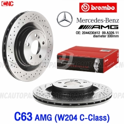 BREMBO จานเบรคหน้า BENZ C63 AMG W204 330มิล เจาะรู เซาะร่อง เบอร์ 09.A326.11 / OE 204 423 04 12 จานดิสเบรค เบนซ์ แท้ (1คู่)